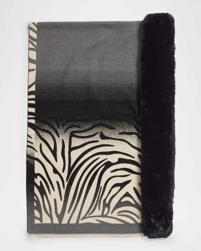 Animal-Print Wrap W/ Faux Fur Trim